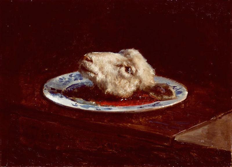 Viggo Johansen A lamb s head on a plate Sweden oil painting art